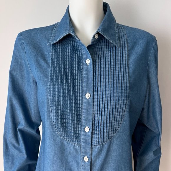 J. McLaughlin Chambray Button Front Long Sleeve Shirt - Picture 2 of 10